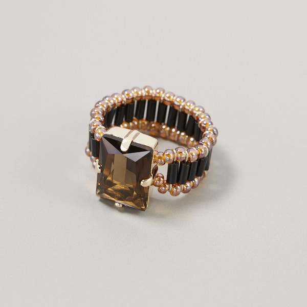 Pozłacany pierścionek z koralików z kryształem. CUBA LIBRE