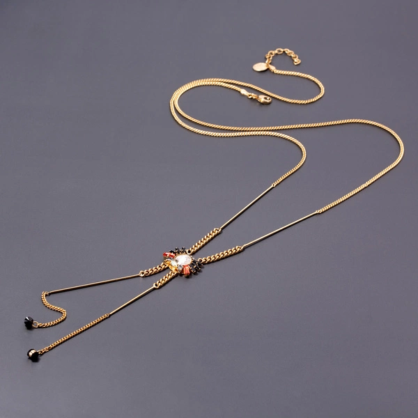 Długi pozłacany wisior na łańcuszku z kryształkami. NOWY DZIEŃ