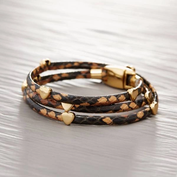 Bransoletka z motywem skóry węża z pozłacanymi sercami. SIĘGAM PO MARZENIA
