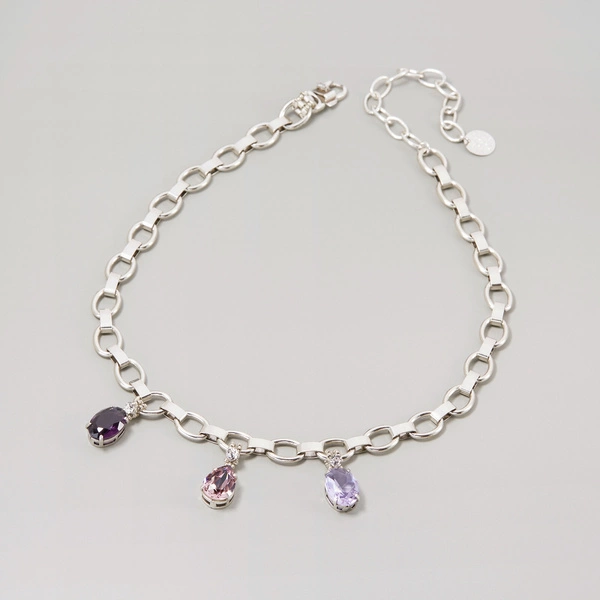 Platynowany naszyjnik z kolorowymi kryształami. SREBRZYSTA NOC