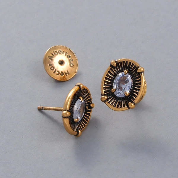 Pozłacane kolczyki sztyfty z jasnym kryształkiem. POŁYSK