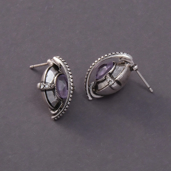 Posrebrzane kolczyki a la statek kosmiczny z krysztalem. Z INNEJ PLANETY