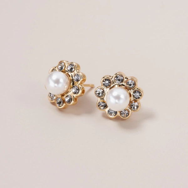 Pozłacane okrągłe kolczyki z kryształkami i perełką. MONTPARNASSE