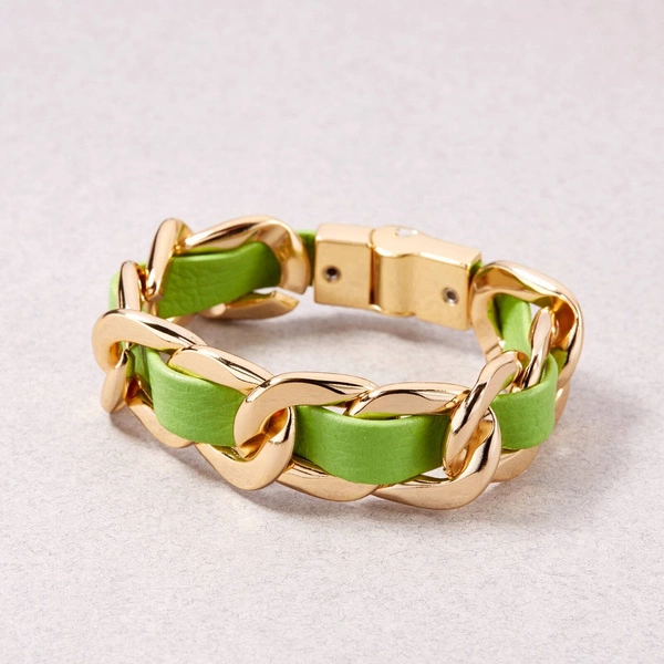 Pozłacana pancerka z zielonym paskiem ekoskóry. ZIELONA POLANA