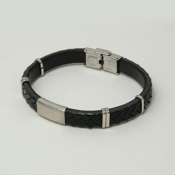 Męska bransoletka ze skóry ze stalowymi akcentami. STALOWY GLADIATOR