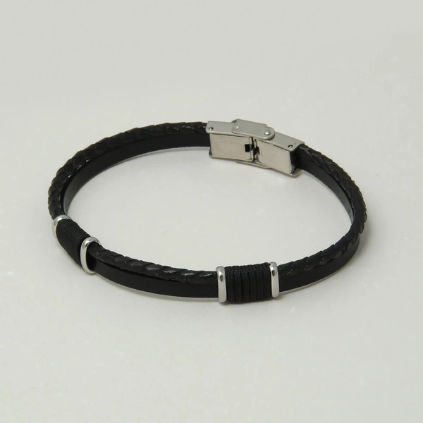 Męska bransoletka ze skóry ze stalowymi akcentami. BRUTALNY STYL