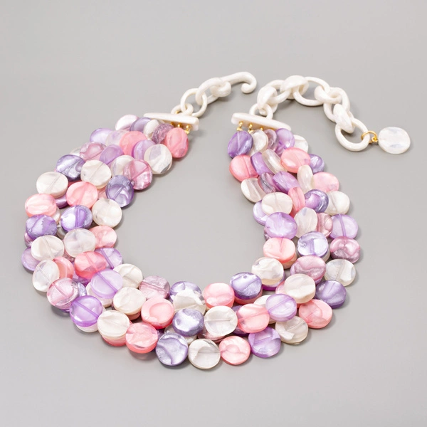 Pięciorzędowy naszyjnik z kolorowych krążków z żywicy. LATO POD PALMAMI