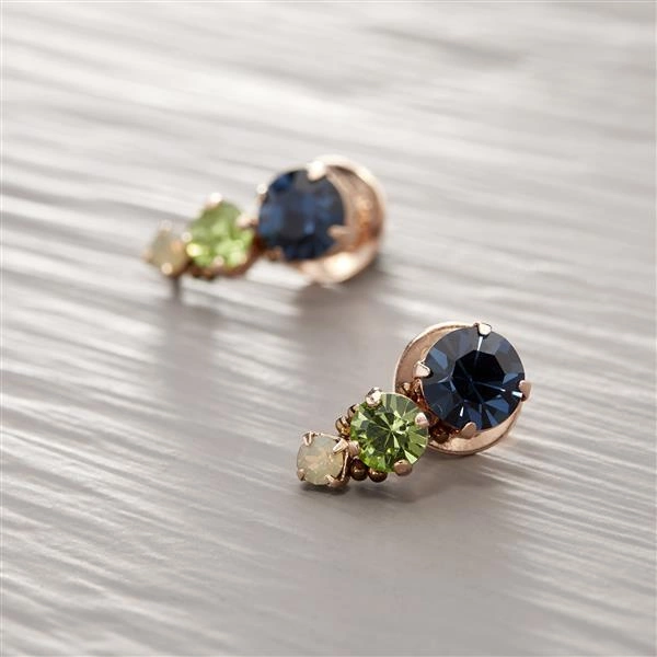 Złocone kolczyki z kryształami w trzech kolorach. DWA PO TRZY