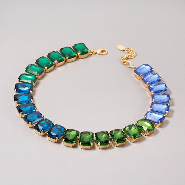 Pozłacany naszyjnik z zielonych i błękitnych kryształów. FLORA MORSKA